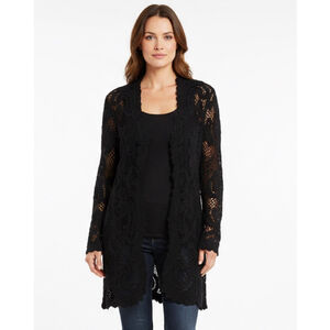 NINA LEONARD Black Crochet Cardigan 1X (18-21 PTP)
